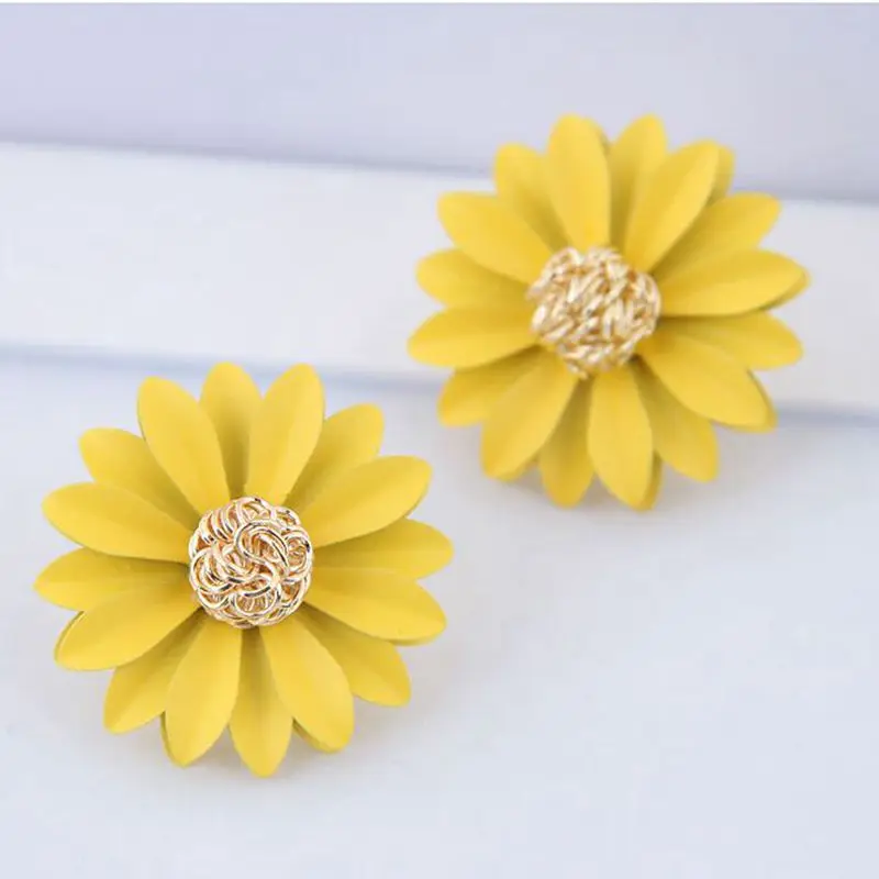 

Korean Fashion Personality Metal Jewelry Women Yellow Flower Stud Earrings