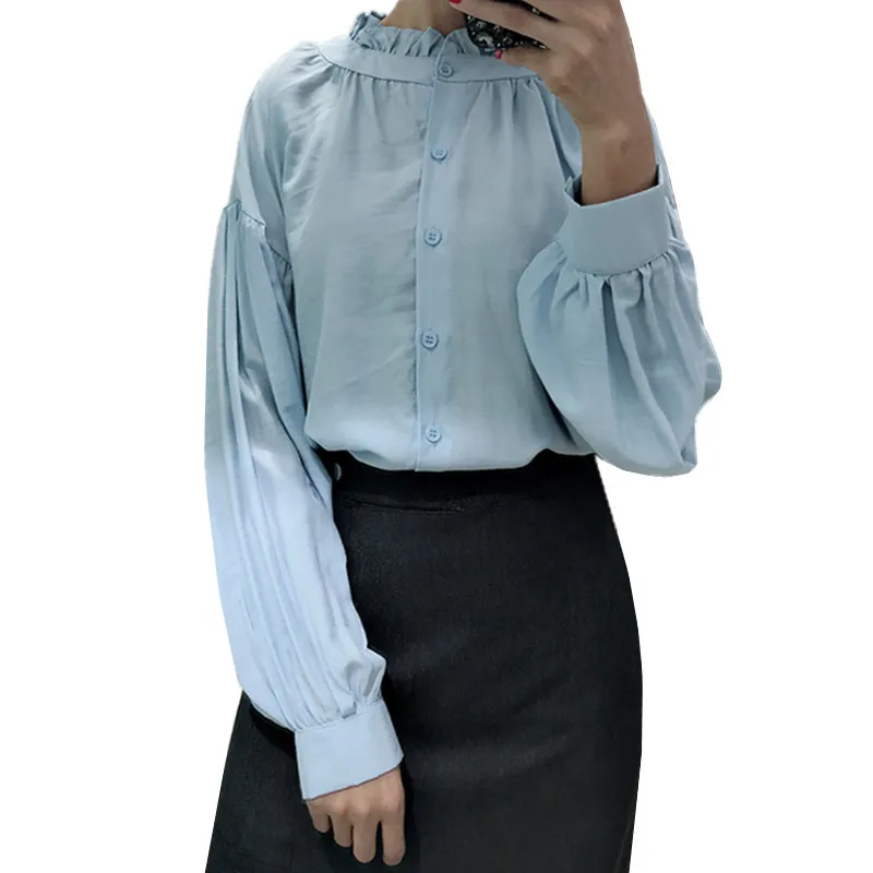 

Vintage Palace Ladies Blouses 2018 Autumn Long Sleeve Shirt Women Frilled Stand Collar Elegant Lantern Sleeve Shirt Tops