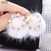 925 пробы Серебряная игла, серьги со шпилькой, для Для женщин вечерние ювелирные изделия пушистый с горным хрусталем и жемчугом массивные женские серьги, ювелирные изделия, подарок