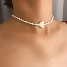 SHIXIN, простые бусины, чокер, ожерелье для женщин,, корейская мода, короткое сердце, чокер, ожерелье, женское украшение на шею, ожерелье