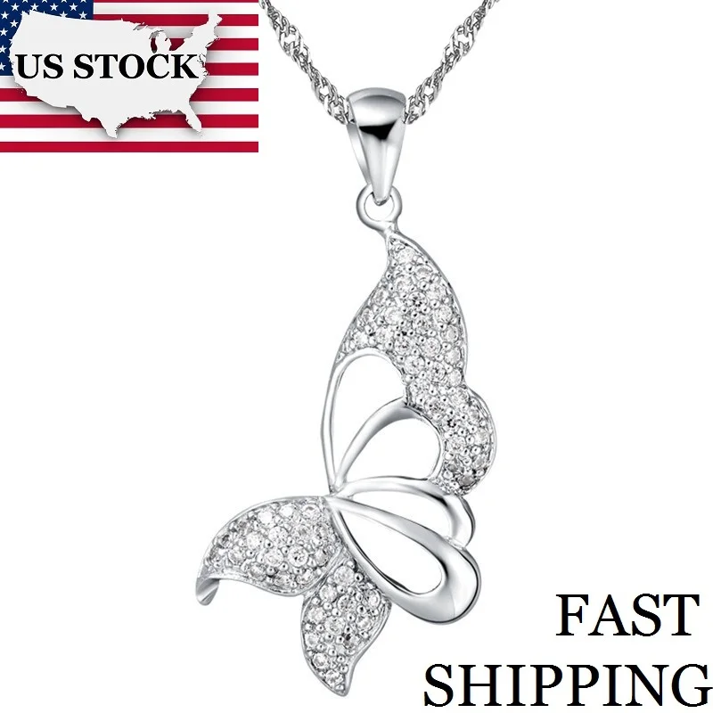 

USA STOCK Uloveido Fashion Butterfly Necklace Women Crystal Pendant Vintage Jewelry Joyas with Chains Valentine's Day Gift N593