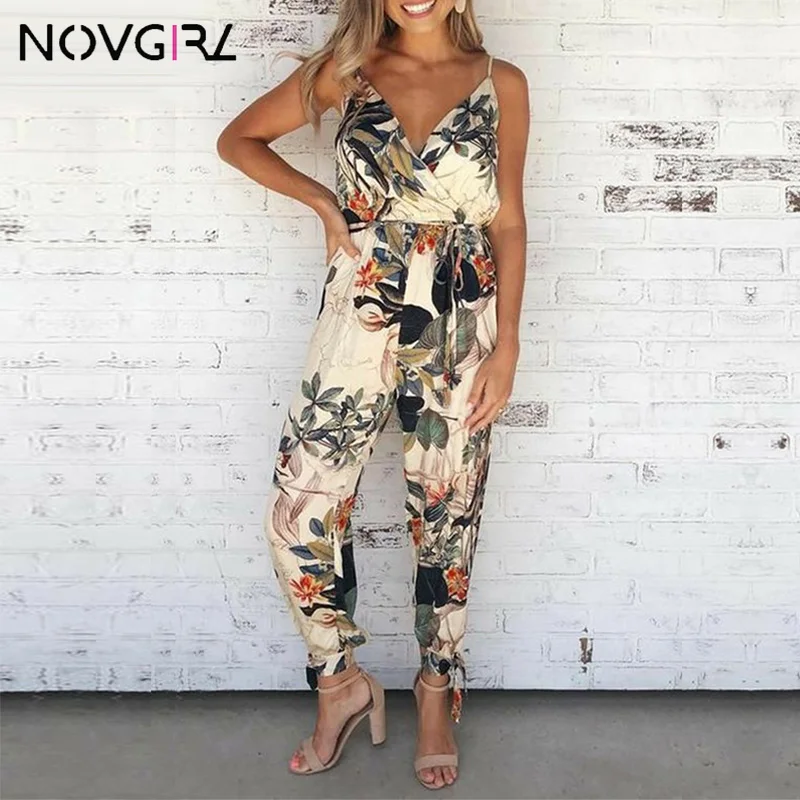 Женский комбинезон с цветочным принтом Novgirl повседневный пляжный v образным
