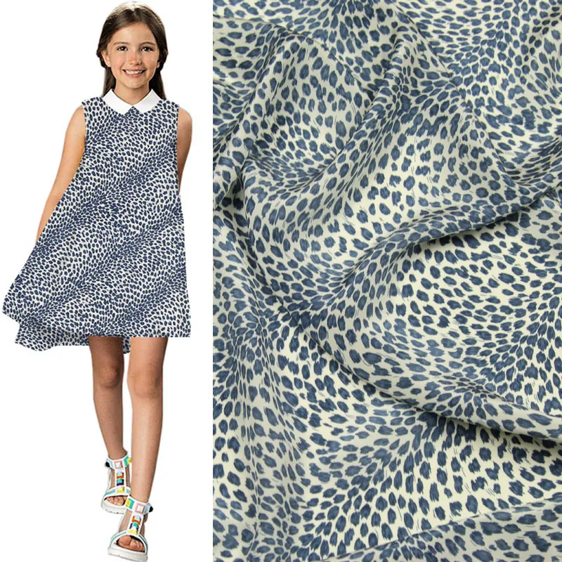 Синий Мини леопардовая расцветка шелк крепдешин ткань дизайн пятна, SCDC855