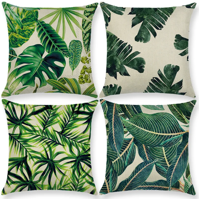 

Tropical Plant Series Decorative Green Pillowcase 45x45cm Linen Palm Pattern Cushion Cover Leaf Jungle decoration home Square