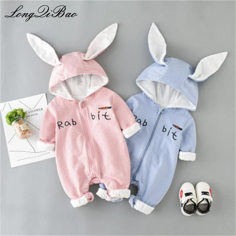 

New Spring Autumn Baby Rompers Striped Cotton Cute Cartoon Rabbit Infant Girl Jumpsuits Kids Baby Boy Clothes Outfits