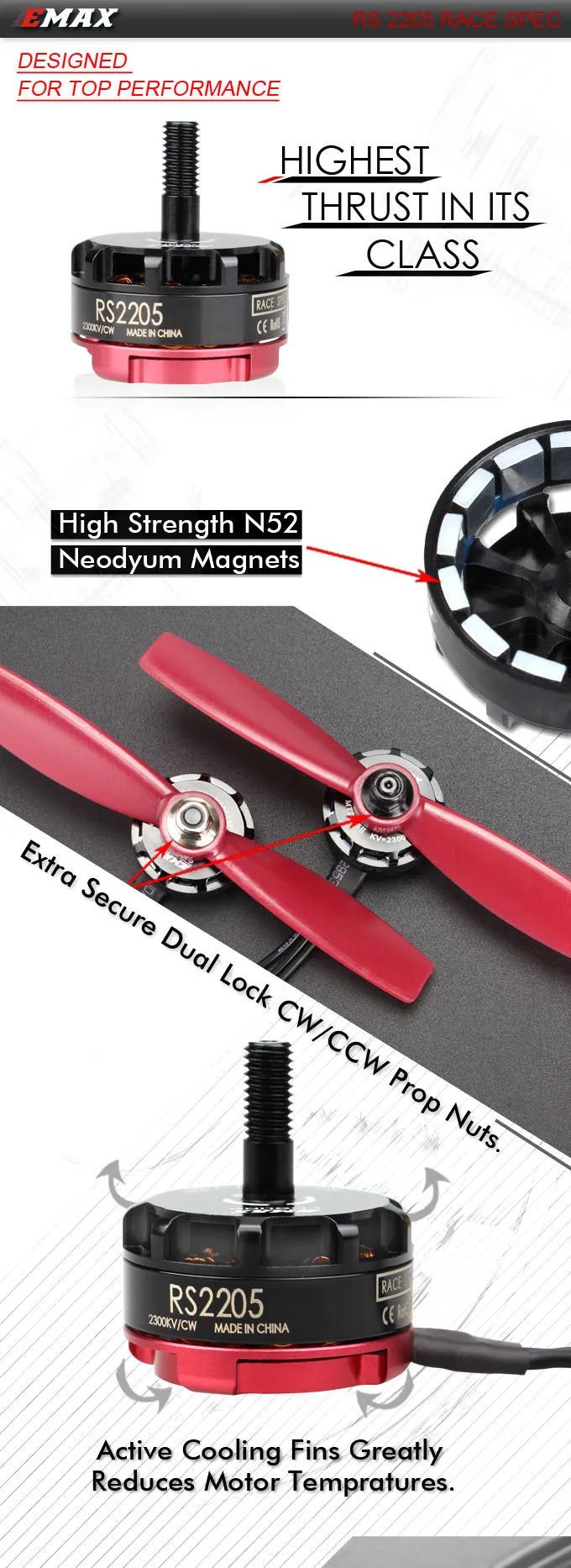 4 компл./лот EMAX RS2205 2300/2600KV Дубай Grand Prix специальный двигатель 3-4S для DIY мини-Дрон QAVR250 Квадрокоптер 2CW 2CCW