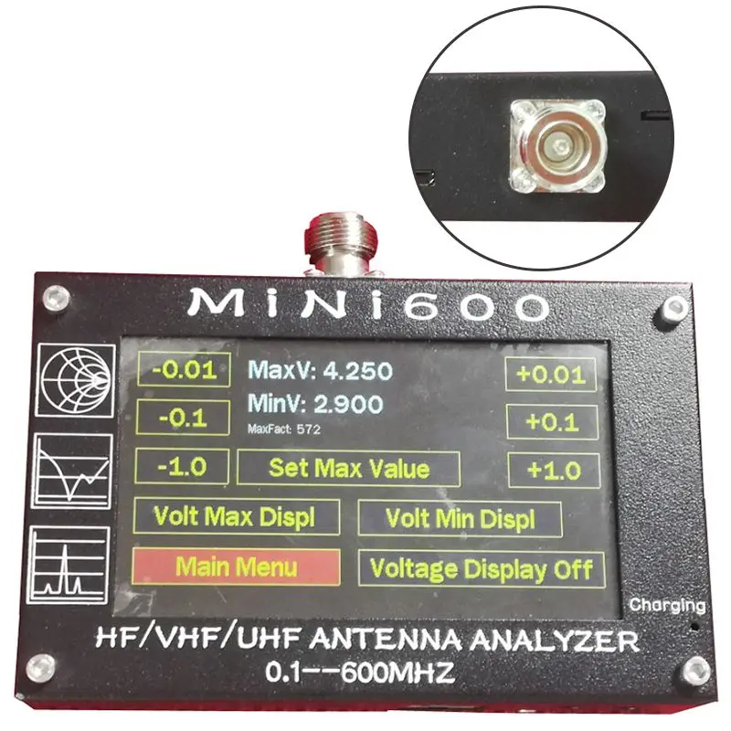 Mini600 5 V/1.5A ВЧ антенна УКВ, СКВ анализатор 0,1-600 МГц измеритель коэффициента стоячей воды 1,0-1999 для радио