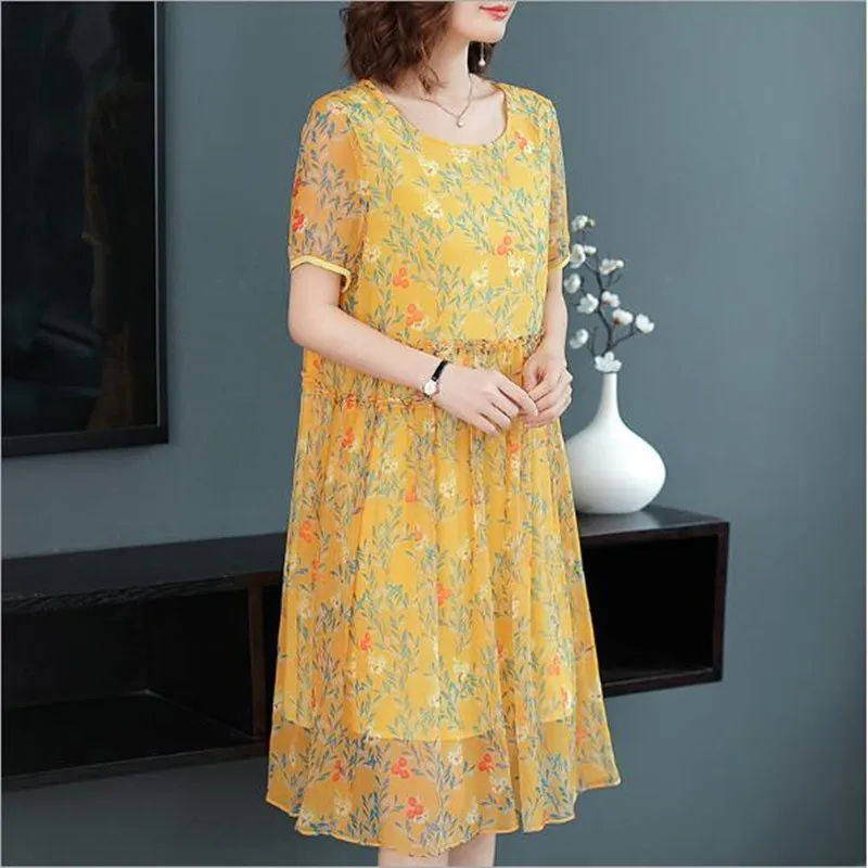 Элегантное желтое Vestidos модное многослойное шифоновое платье с оборками Летний стиль короткий рукав женские цветочные платья QV625
