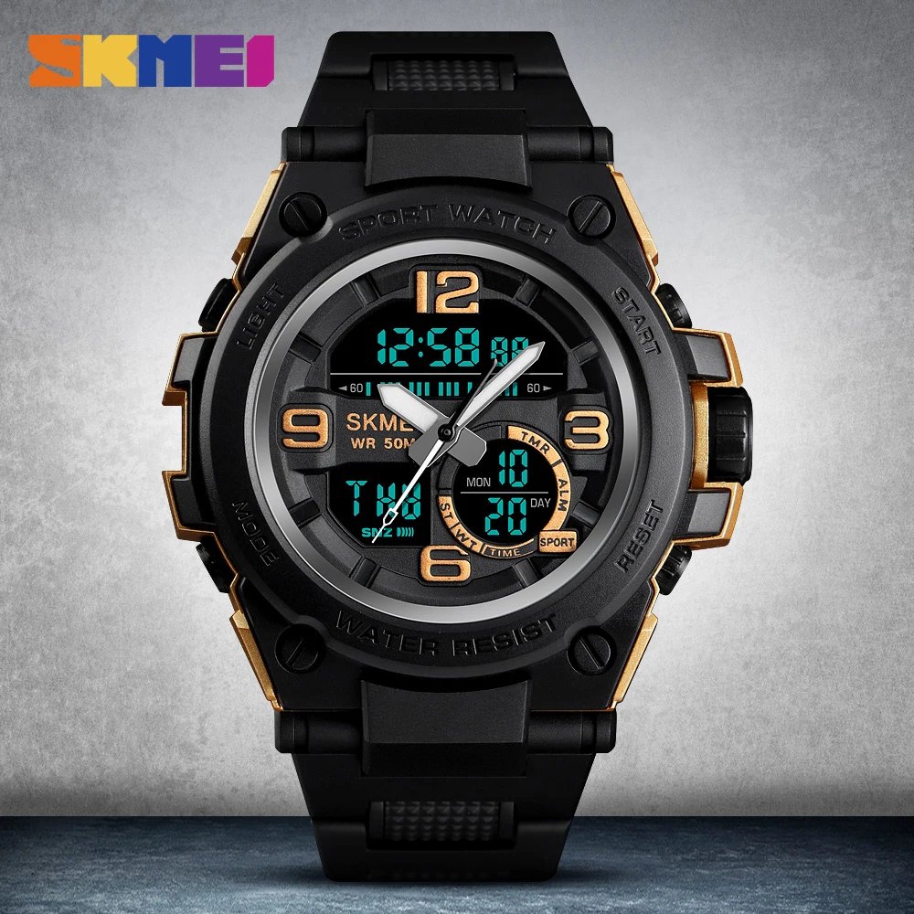 

2019 SKMEI New Sports Watch Men Sport Waterproof Men Wristwatch Dual Display Digital PU Strap Quartz Watch Wrist Reloj Mujer