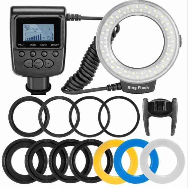 

New 48 pcs RF-550D Macro LED Ring Flash Light and Flash Diffusers for NIKON Canon Olympus Sony(HDMI) DSLR Cameras