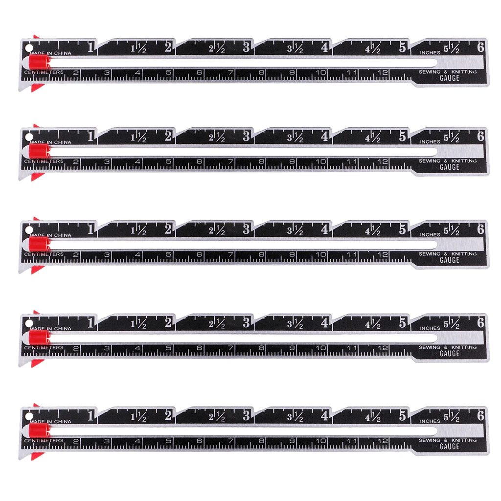 5Pcs Black Metal Sewing & Knitting Gauge with Sliding Guide Garment Pattern Dress Making Rulers