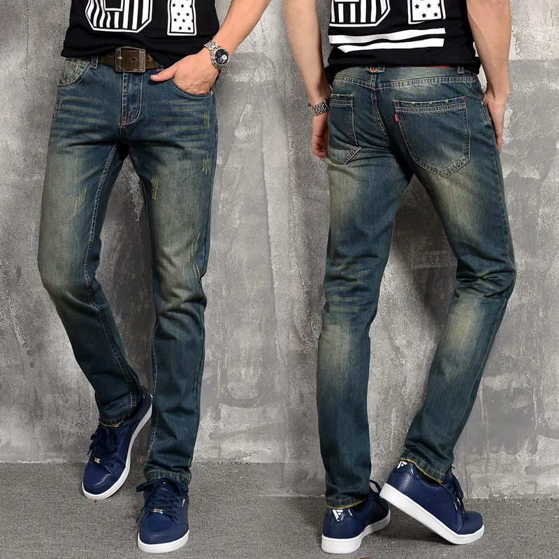 

Fashion Autumn Winter Men Retro Nostalgia Straight Denim Jeans Men's Casual Long Biker Jeans Pants Trousers  Size 38 40 6681