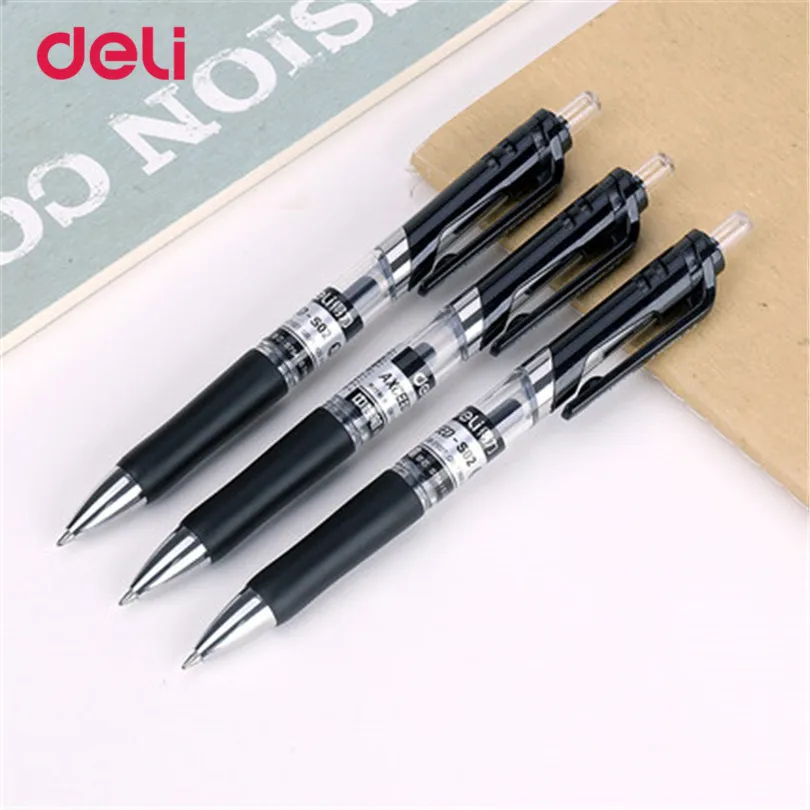 Deli gel pens office 12 pcs black ink stationery pen cute school