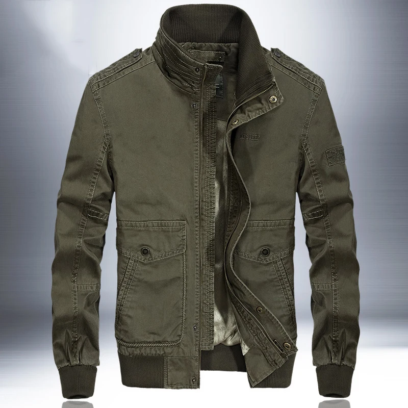 

Fashion Motorcycle jacket Autumn Winter Stand Collar Solid Color Brand AFS JEEP Warm Fleece Jacket Coat Military Style Parka