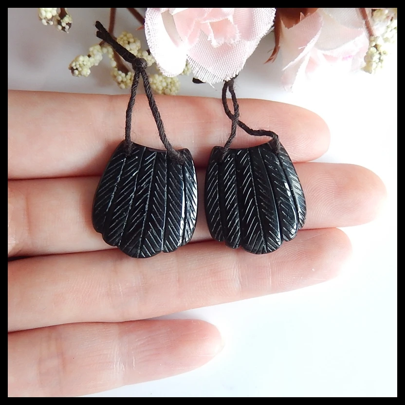 

Natural Gemstone Obsidian Carved moon fashion women diy earrings,23x21x4mm,6.2g