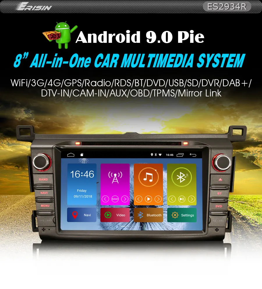 Cheap Erisin ES2934R 8" Car Multimedia Player Auto Radio Android 9.0 DAB+ DVR OBD GPS for TOYOTA RAV4 (2013-2015) 0
