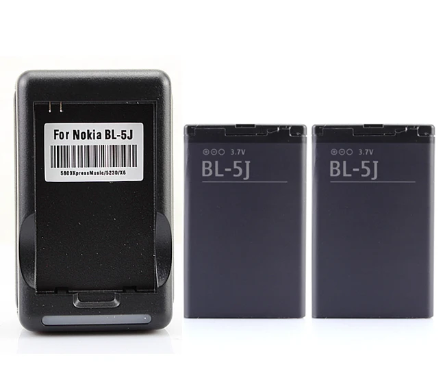 2x 1320mah Battery for Nokia 5800 C3-00 N900 X1-01 X6 X6M X9 BL5J Battery with Wall Charger wholesale photo