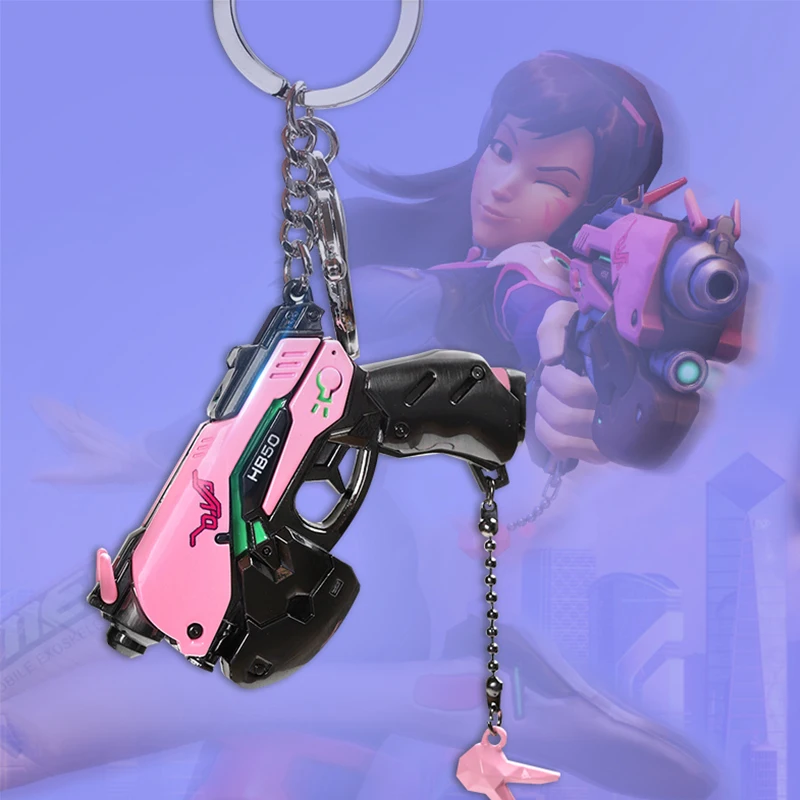 

Watch Over D.Va Gun Key Chain OW Hana Song DVA Pistol Keychain Costume Accessory Prop Car Bag Key Rings For Women Men Girls Boys