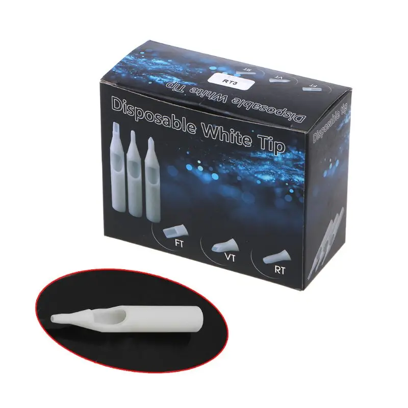 

Pro 50PCS Lot Sterile Disposable Tattoo Needle Nozzle Tips Tube U Pick RT FT White