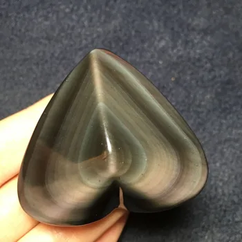 

50mm Beautiful heart shape Natural crystal rainbow eye obsidian