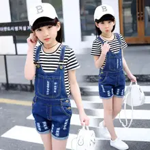 Летняя детская одежда комбинезоны для девочек повседневные джинсовые шорты на бретелях ковбойский джинсовый комбинезон с дырками комбинезоны Shorts3-13Y