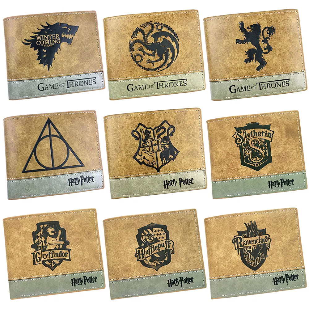 

2018 Gift Deathly Hallows Hogwarts Gryffindor Vintage Leather Short Purse Women Male Men Wallet Credit Card Holder