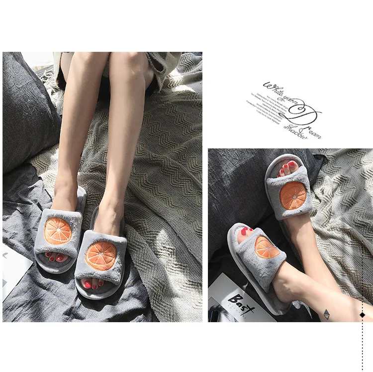 winter indoor slippers warm Fur Slides Fluffy Cute fruit women Slippers soft female flop flips Wholesale Drop shipping