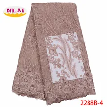Tissu africain brodé en dentelle perlée pour femmes, Tulle français doré de haute qualité, 2019, XY2288B-1