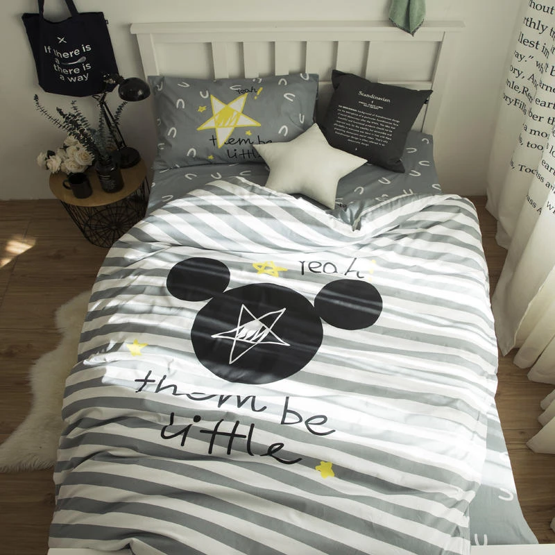 Striped Mickey Mouse Bedding Set Twin Size Duvet Covers For Kids Bedroom Decor Cotton Bed Sheets Home Textile Single White Black Bedding Sets Aliexpress