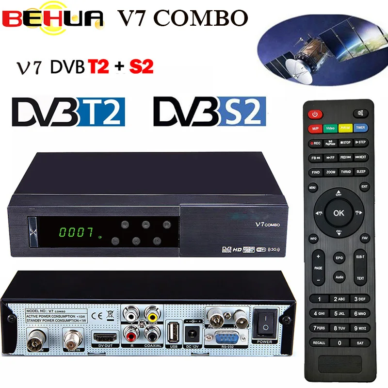 

[Genuine] V7 Combo receptor HD Satellite Receiver DVB-S2 DVB-T2 Support PowerVu Biss Key Newcam Youtube DVB S2 + T2 TV Receiver
