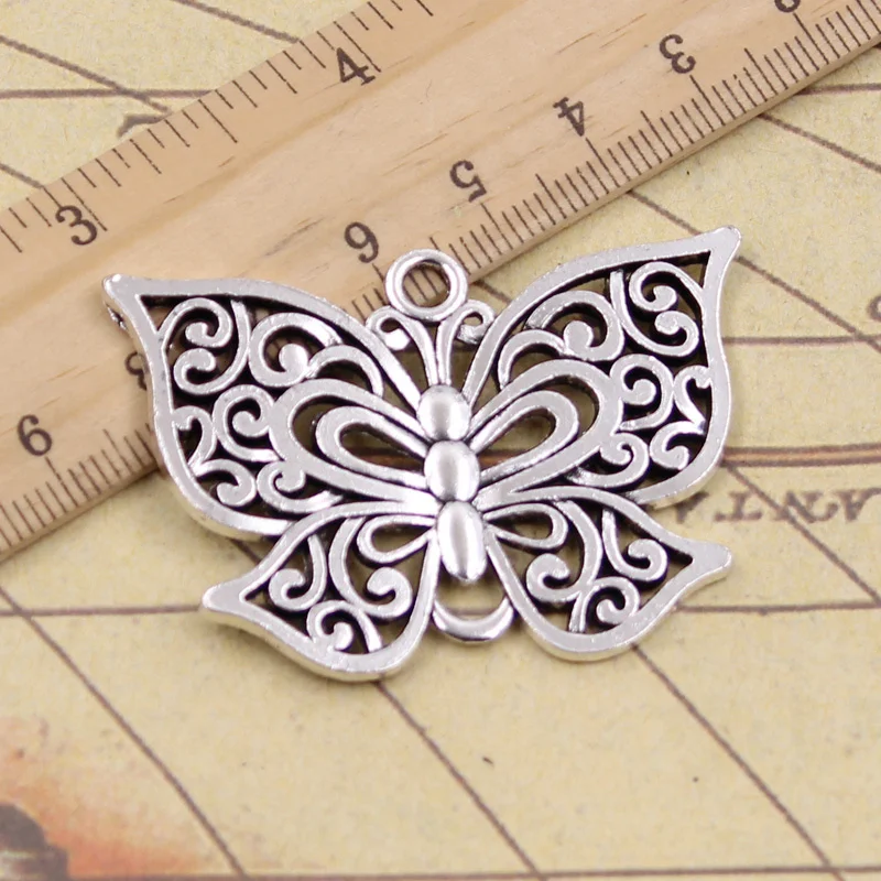

2pcs/lot Charms hollow butterfly 35x50mm Antique Silver Pendants Making DIY Handmade Tibetan Silver Finding Jewelry for Bracelet