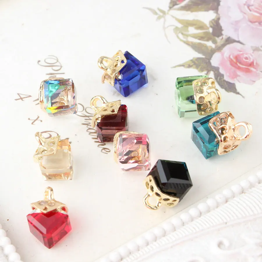 

Diy Jewelry making 20pcs Colorful Square Rhinestone decoration Alloy Rose gold-color tone Charms diy Earring/Necklace pendant