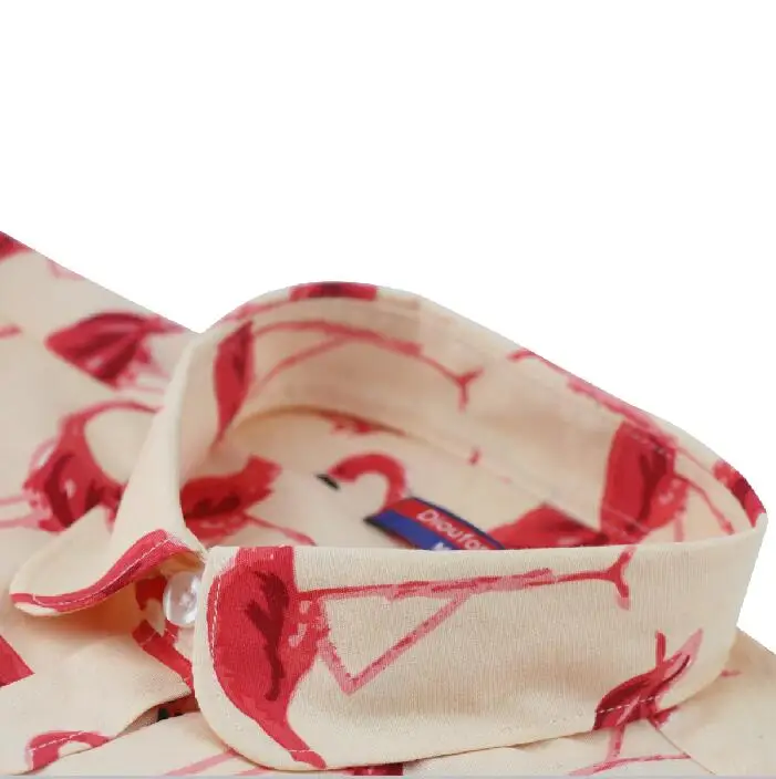 Dioufond Antumn Cotton Women Flamingo Blouse Floral Printed Ladies Long Sleeve Tops Vintage Famale Plus Size Casual Shirt