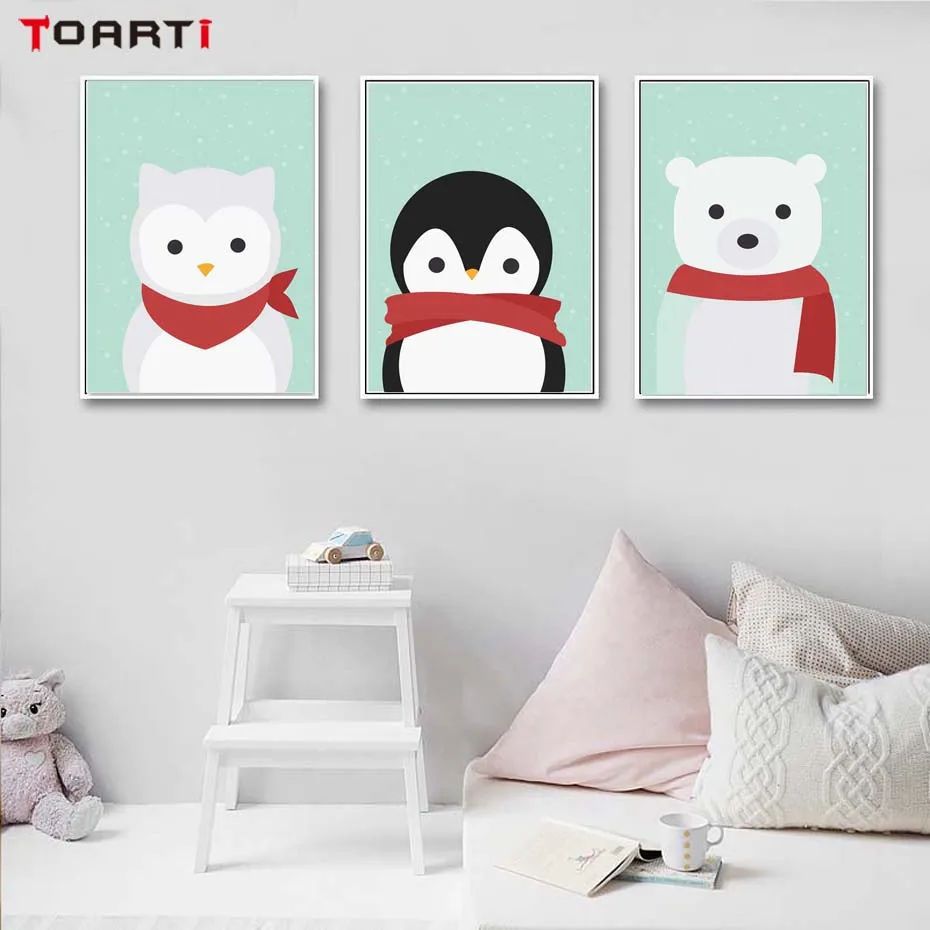 Cartoon Monkey Penguin Vivid Animals Wall Art Murals Poster&Prints Canvas Painting For Kids Bedroom Modular Picture Home Decor (1)
