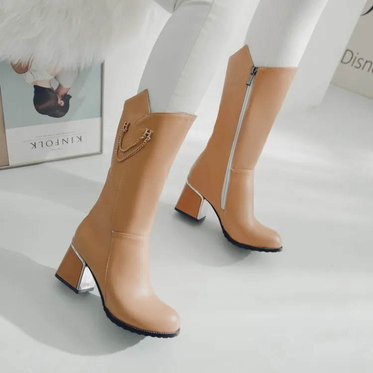 Qplyxco Новинка 2017 года мода супер большой Размеры 30-52 Высокие сапоги зимние теплые короткие плюшевые ботинки Для женщин высокое Каблучки