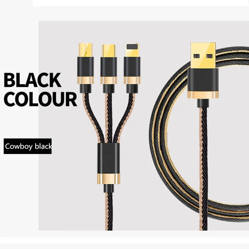 3 в 1 мобильный 2AMAX телефонный кабели для iPhone 6 Samsung Micro USB type C зарядное устройство для Xiaomi huawei Быстрая зарядка type-C Дата кабель - Цвет: Black