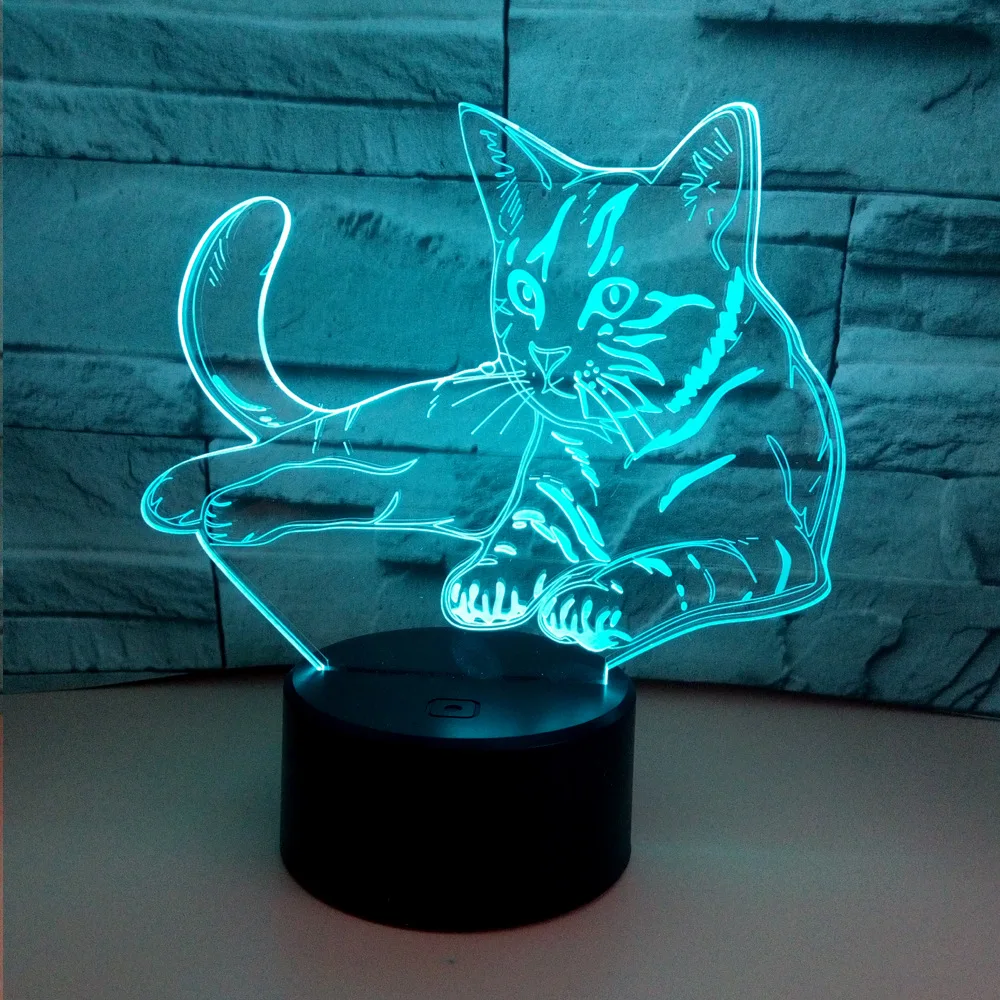 Цветная 3d настольная лампа в виде кошки акриловые стерео сенсорные Usb