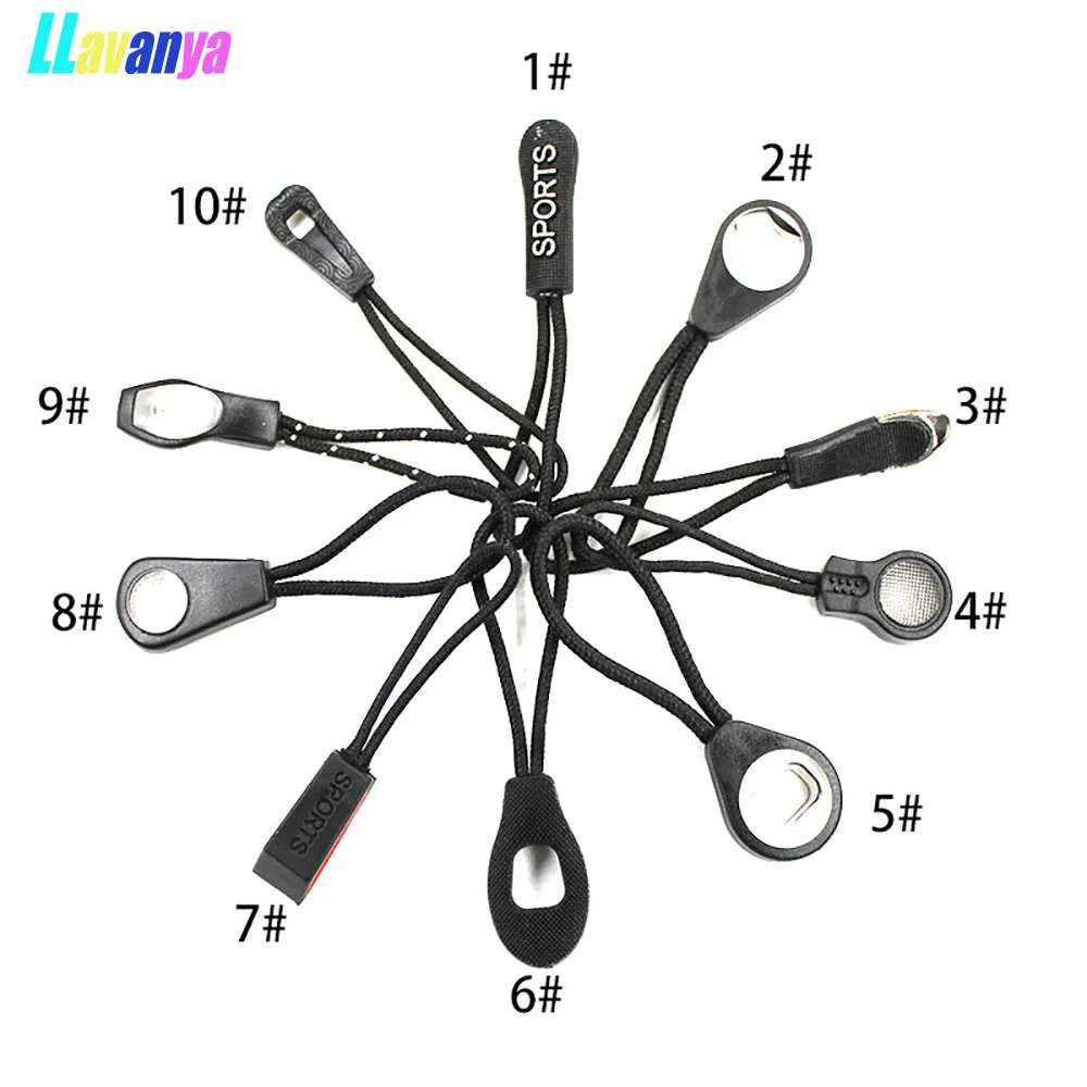10 pcs Mix type Zipper Slider Pulls Cord Rope Ends Lock Zip Clip Buckle