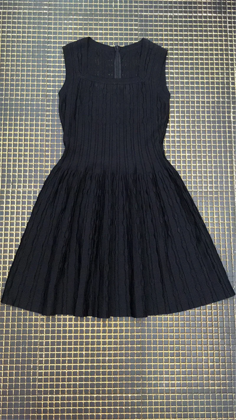 Высокое качество жаккардовое черное без рукавов ТРАПЕЦИЕВИДНОЕ Плиссированное вискозное Бандажное Платье женское вечернее платье