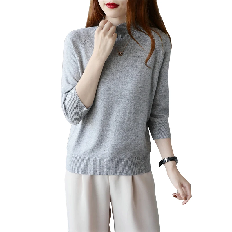 

2018 Autumn Women Cashmere Sweater Female Solid Color Wool Knitted Jersey Pullover Turtleneck Half Sleeve Sweaters For Women Top