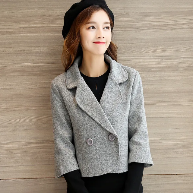Three Quarter Sleeve Women Woolen Coat Short Women's Jacket Fashion
