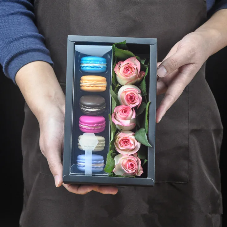 

2019 New 100pcs Romantic Flower Gift Box PVC Macaron Box Egg Yolk Crisp Pineapple Crisp Cookie Cow Rolled Sugar Biscuit Box