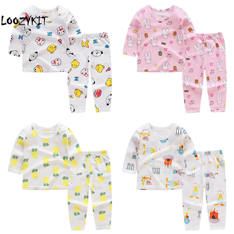 

Loozykit New 2019 Baby Girls Clothes Cotton Baby Boys Clothing Sets Cartoon Long-sleeved T-shirt+Pants Infant Clothes 2pcs Suit