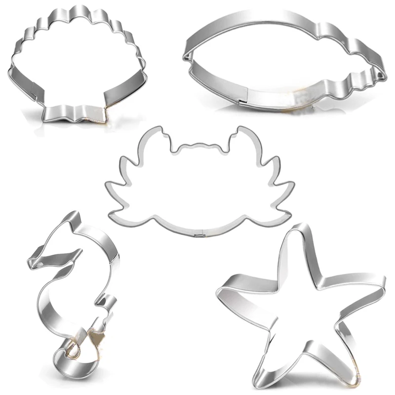 

5pcs/set Sea Living Creatures Cookie Cutters Shell Star Conch Crab and Hippocampus Biscuits Fondant Tools