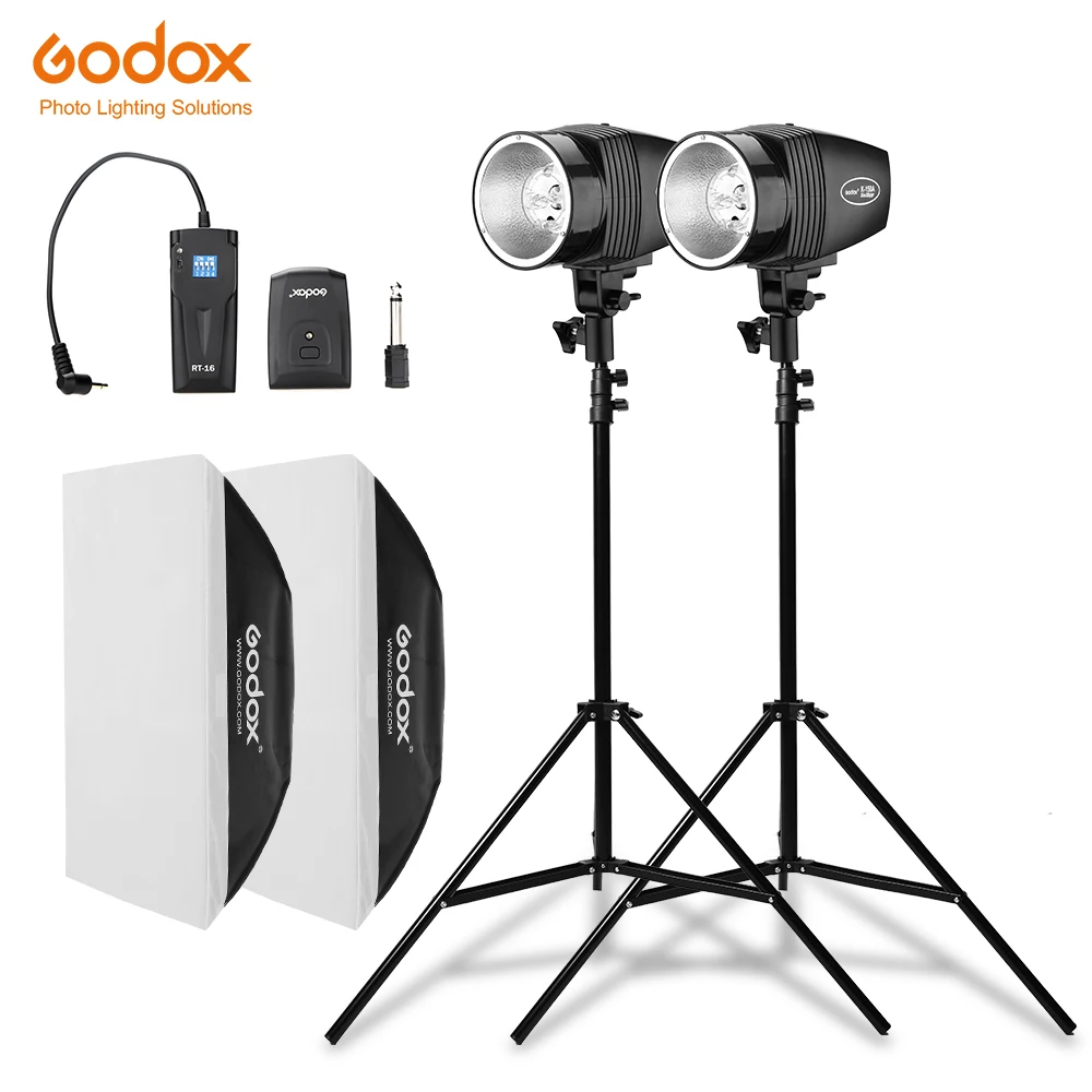 

Godox 300Ws 2x K-150A Strobe Studio Flash Light Kit with RT-16 Trigger & 2x 50x70cm Softbox & 2x 190cm Light Stand