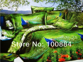 

Green Peacock bed sheet linen queen,3d oil painting peacock print , peacock 3d linen duvet cover sets