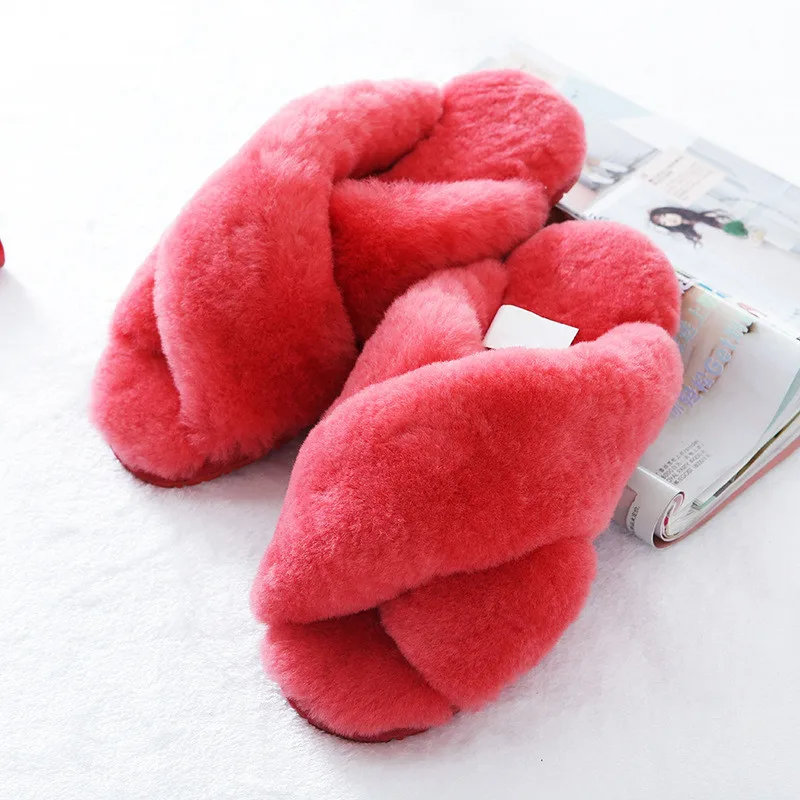 

grwg Real 2018 Natural Sheepskin Home Slipper Winter Women Indoor Slippers Fur Slippers Wool Flip Flops Slipper Lady Home Shoes