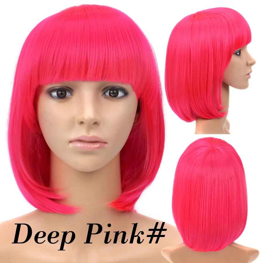 Alileader Ombre Короткие прямые волосы парики женский Боб Стиль парик косплей термостойкий синтетический коричневый блондин синий розовый черный парик - Цвет: Deep Pink