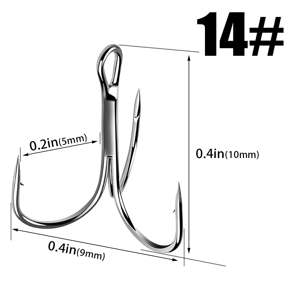 15 шт./кор. 5002 руководство тройными крючками серебро Размеры 1/2/4/6/8/10/12/14# приманки рыболовные снасти круглый изгиб для Щука бас-гитара - Цвет: size 14