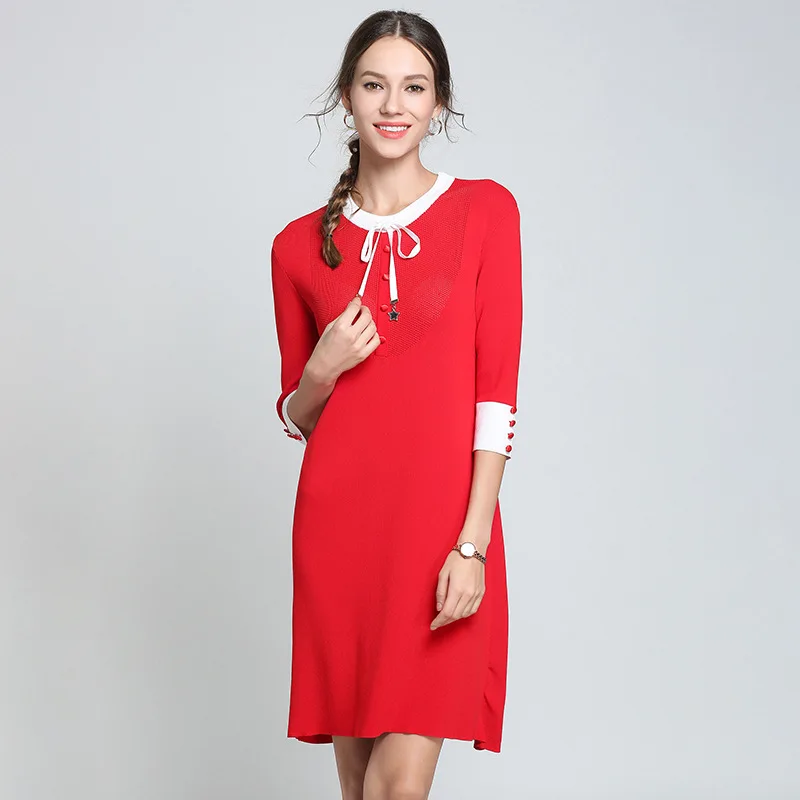 Czgee O-Neck A line Dress Mini Women 2018 Autumn Designed Bow Button Party Beach Red White Short Dresses Shirt Vestidos Dresses